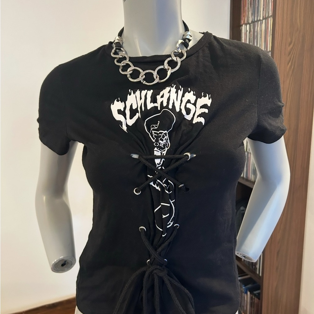 NUDE Black Tie Front Short Sleeve Tee❤️M